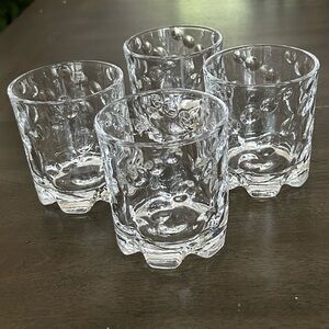 Spinning Whiskey Bourbon Scotch Glass Set of 4. Diagonal Dots Hidden Bulge